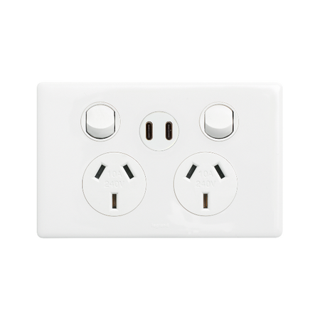 Excel Life Double Powerpoint with Type C+C 15W USB Charger Mechanism White