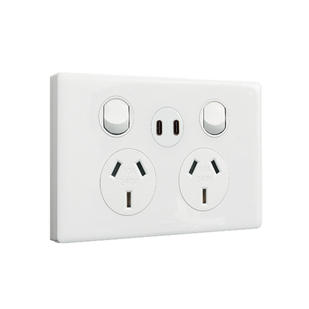 Excel Life Double Powerpoint with Type C+C 15W USB Charger Mechanism White