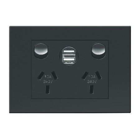 HPM VIVO 10A Double Powerpoint USB 2.4A x 2 Chargers Dark Grey