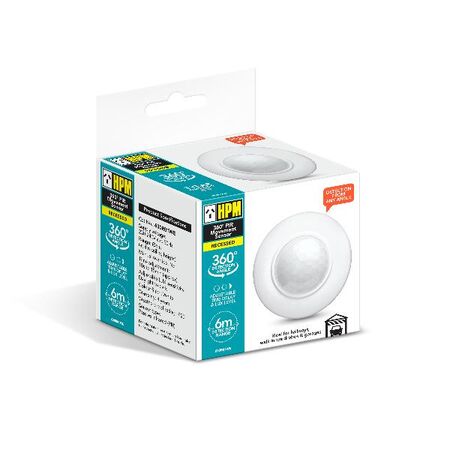 HPM PIR 360° 6m Range Recessed Auto Movement Sensor White