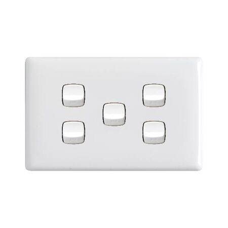 Linea Horizontal rocker switch - Single Pole Double Throw - 5 gang 2 way 10A 240V a.c. white