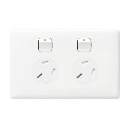 Linea - Horizontal double powerpoint 2 gang 10A 240V a.c. with extra safety white