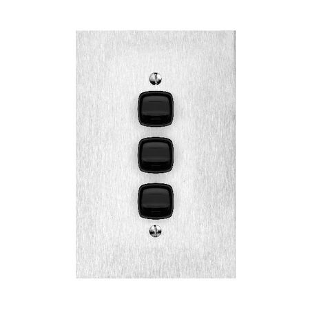 Architectural metal - Vertical rocker switch Single Pole Double Throw - 3 gang 2 way 10A 240V a.c. black stainless steel plate