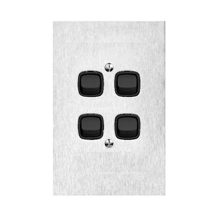 Architectural metal - Vertical rocker switch Single Pole Double Throw - 4 gang 2 way 10A 240V a.c. black stainless steel plate