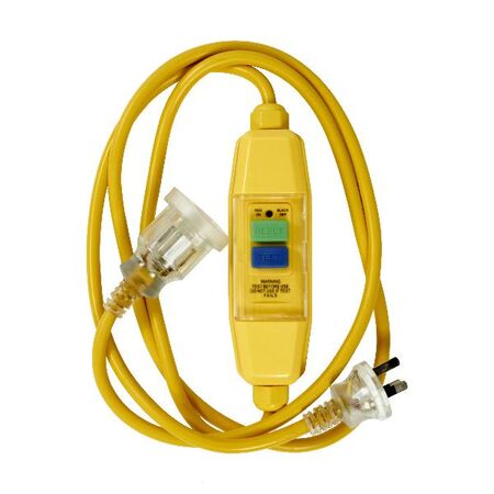 HPM Heavy Duty 10A 3 Core 1mm² Extension Lead with Inline RCD Safety Switch 2m Yellow