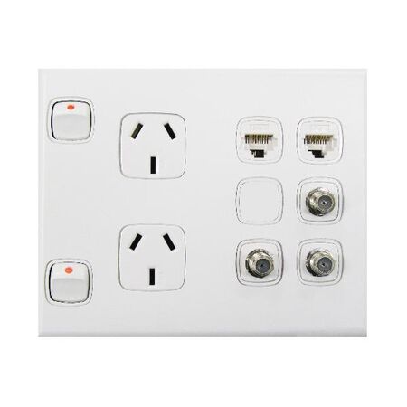 Excel - Combination outlets DGPO+ 2xRJ45 Cat5e + 2xF-type 2 plates tall white