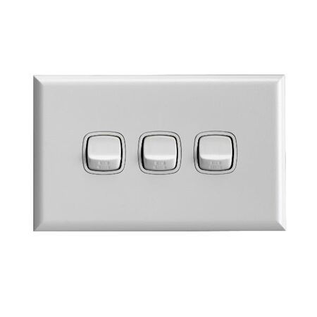 Excel - Horizontal rocker switch - Single Pole Double Throw - 3 gang 2 way 10A 240V a.c. white