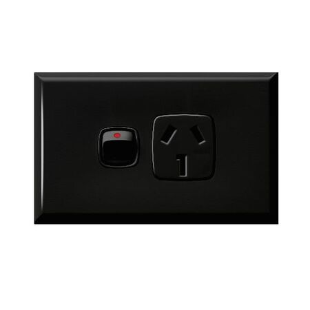 Excel - Horizontal single powerpoint 1 gang 25A 240V a.c. black