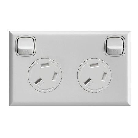 Excel - Horizontal double powerpoint 2 gang 10A 240V a.c. with extra safety gloss white