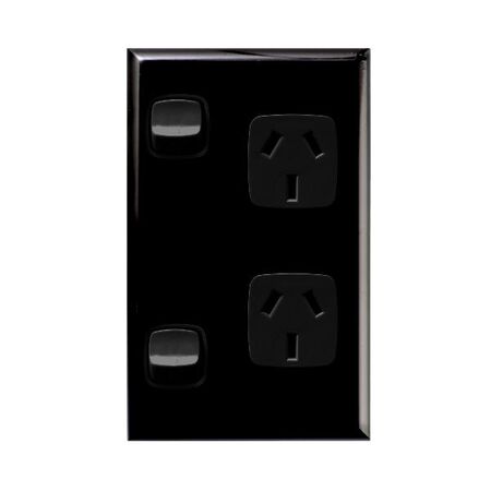Excel - Vertical double powerpoint 2 gang 10A 240V a.c. black