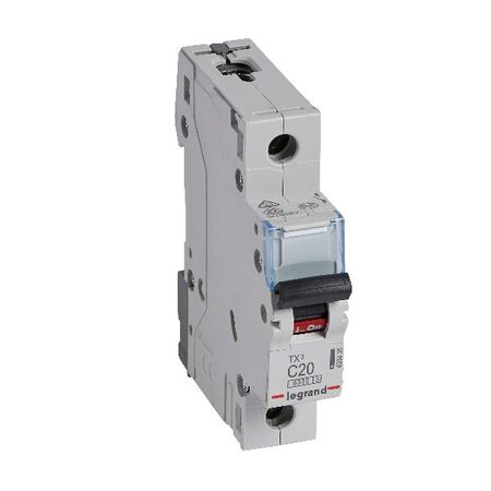 TX³ - MCB 6000 - Thermal magnetic circuit breaker - C curve - prong/fork type supply busbar - 1P - 230/400V a.c. - 20A - 1 module