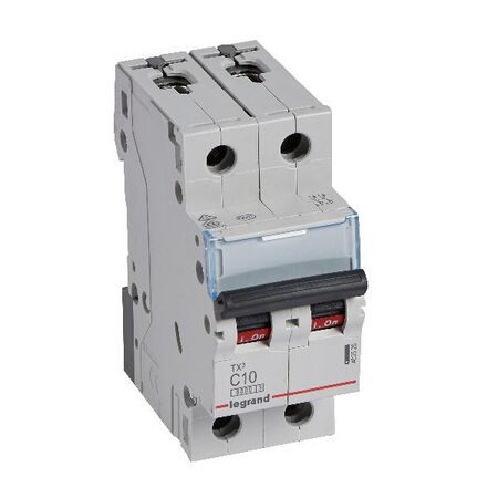 TX³ - MCB 6000 - Thermal magnetic circuit breaker - C curve - prong/fork type supply busbar - 2P - 230/400V a.c. - 10A - 2 module