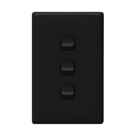 Linea - Vertical rocker switch - Single Pole Double Throw - 3 gang 2 way 240V a.c. black