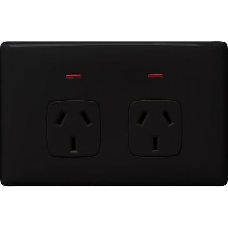 Linea - Horizontal double powerpoint 2 gang 10A 240V a.c. autoswitch black