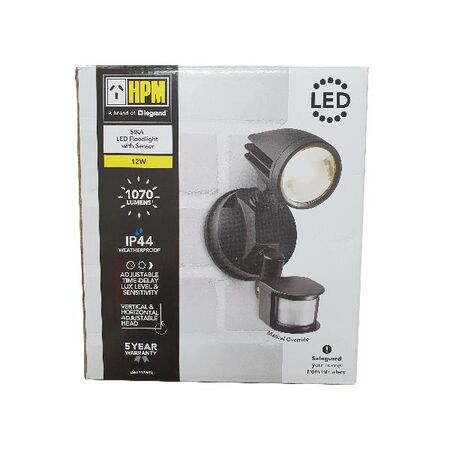 HPM SIKA 11.5W 1070lm LED Cool White Floodlight with PIR Sensor Black