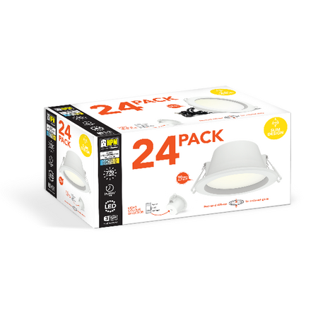 HPM Alina LED 7W 770lm Tri-Colour Recessed Downlight 90mm White 24 Pack