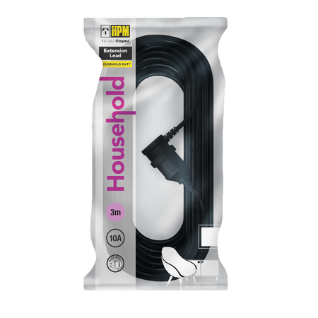 HPM Entertainment 10A 3 Core 1.0mm² Extension Lead 3m Black