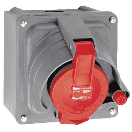 HYPRA - IEC industrial surface mount box IP44 - for Prisinter surface sockets 2P+E/3P+E/3P+N+E - 32A - metal grey