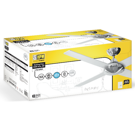 HPM Inspire Plywood 4 Blades Hangsure Ceiling Fan 1220mm 48 Silver