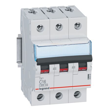 TX³ - MCB 6000 - Thermal magnetic circuit breaker - C curve - prong/fork type supply busbar - 3P - 230/400V a.c. - 16A - 3 module