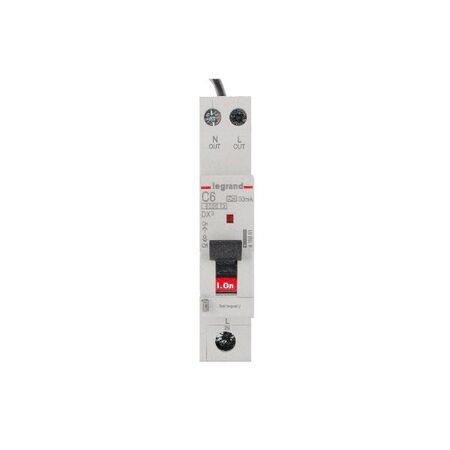 DX3 Single Pole RCBO 1P+N 6A 30MA C Curve with Flexible Neutral Tail 900mm