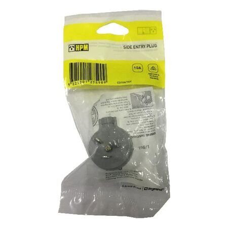 HPM 10A 3 Pins Side Entry Plug Top Grey