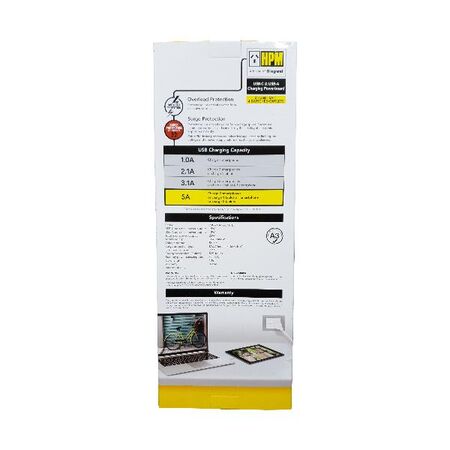 HPM General Purpose 4 Outlet USB Type A&C Charging Switched Powerboard White