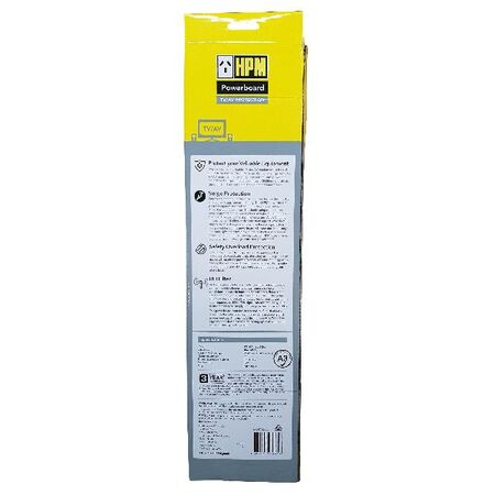 Powerboard - TV & AV 10A 2400W 4 outlets black overload protection 2m lead 875J surge