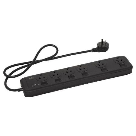 HPM General Purpose 6 Outlet 175J Surge Protected Switched Powerboard Black