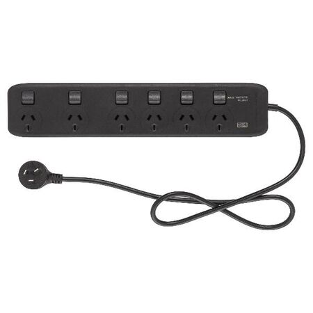 HPM General Purpose 6 Outlet 175J Surge Protected Switched Powerboard Black