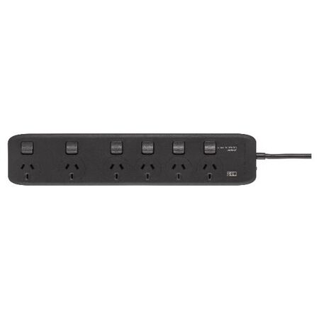 HPM General Purpose 6 Outlet 175J Surge Protected Switched Powerboard Black