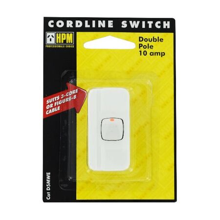 HPM Excel 10A 3 Core or Figure-8 Wiring Cordline Switch White