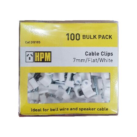 HPM Flat Type Cable Clips 7mm White - 100 Pack