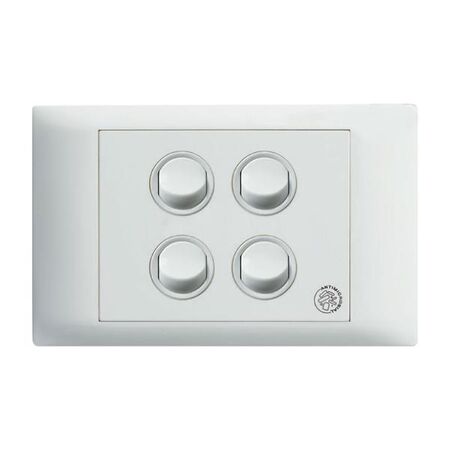 Excel Life - Medical - Common plate - Horizontal rocker switch - Single Pole Double Throw - antimicrobial & chemical resistant 4 gang 16AX 240V a.c. white
