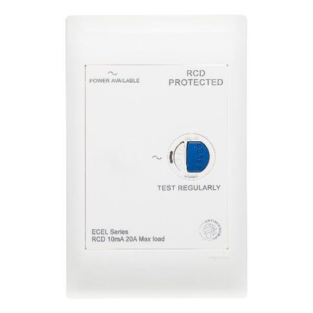 Excel Life - Medical - Common plate - RCD plate 10mA - with power available - antimicrobial & chemical resistant RCD switch - white