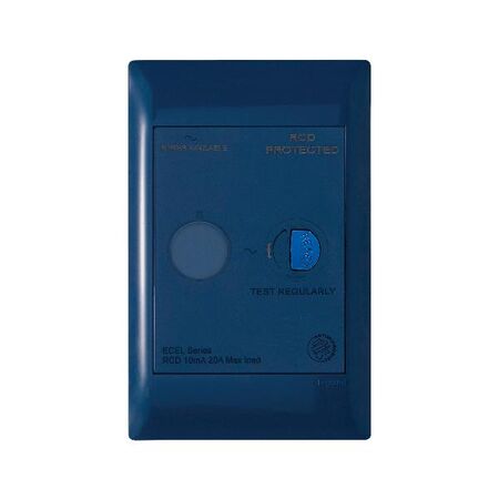 Excel Life - Medical - Common plate - RCD plate 10mA - with power available - antimicrobial & chemical resistant RCD switch with circuit ID - blue
