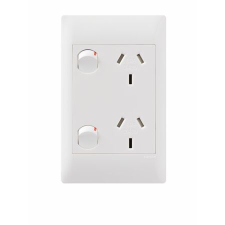 Excel Life - Common plate - Vertical double powerpoint 2 gang 10A 240V a.c. white