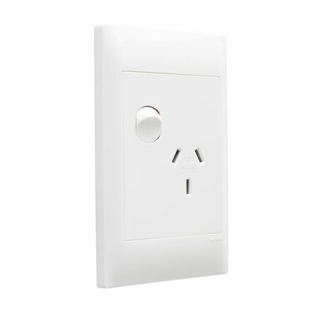 Excel Life - Common plate - Vertical single powerpoint 1 gang 10A 240V a.c. white