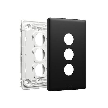 Excel Life EM Series Grid & Plate 3 Gang Matt Black
