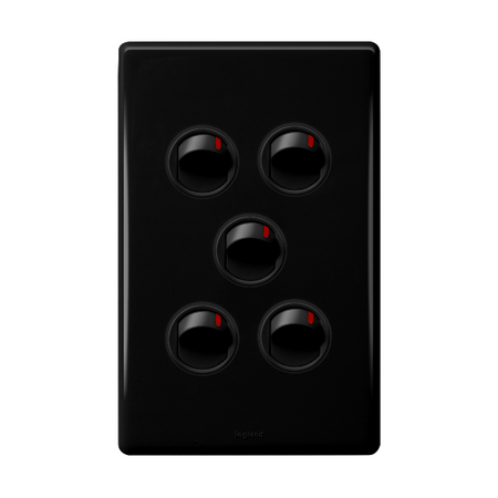 Excel Life 16A 2 Way Single Pole Double Throw Vertical Rocker Switch 5 Gang Black