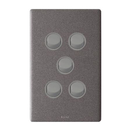 Excel Life 16A 2 Way Single Pole Double Throw Vertical Rocker Switch 5 Gang Urban Grey