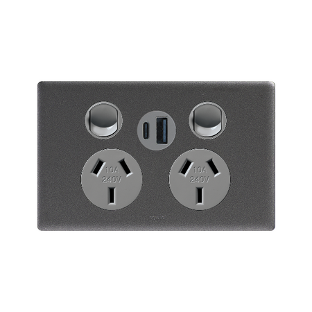 Excel Life Double Powerpoint with Type A+C 15W USB Charger Mechanism Urban Grey