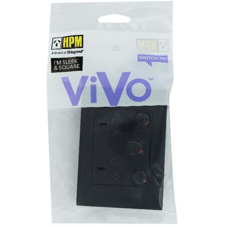 HPM VIVO 10A Horizontal Double Power Point with Switch Dark Grey