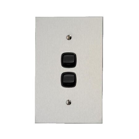 Architectural metal - Vertical rocker switch Single Pole Double Throw - 2 gang 2 way 10A 240V a.c. black stainless steel plate