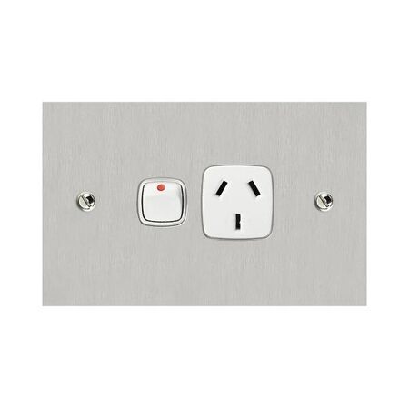 Architectural metal - Horizontal single powerpoint 1 gang 10A 240V a.c. white stainless steel plate