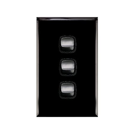 Excel - Vertical rocker switch - Single Pole Double Throw - 3 gang 2 way 10A 240V a.c. gloss black