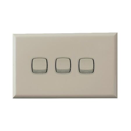 Excel - Horizontal rocker switch - Single Pole Double Throw - 3 gang 2 way 10A 240V a.c. beige
