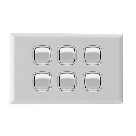 Excel - Horizontal rocker switch - Single Pole Double Throw - 6 gang 2 way 10A 240V a.c. white