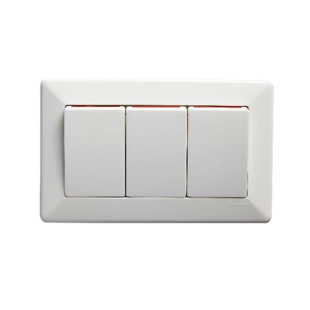 Como - Horizontal Single Pole Double Throw - rocker Switch 3 gang 10A 240V a.c. with red line white