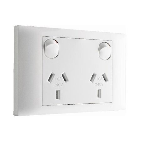 Excel Life - Common plate - Horizontal double powerpoint 2 gang double pole 10A 240V a.c. white